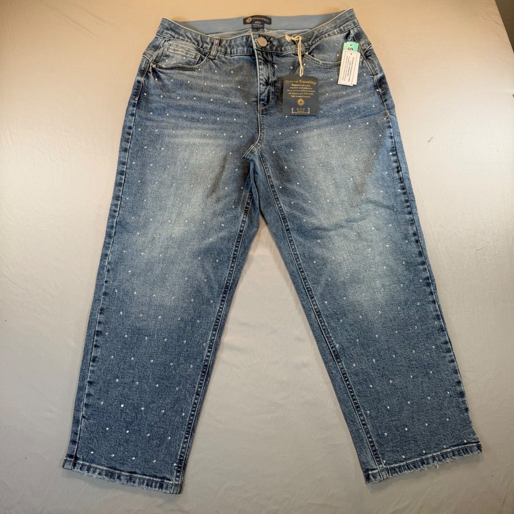 Democracy Absolution High Rise Boyfriend Rhinestone Jeans Blue 16W New